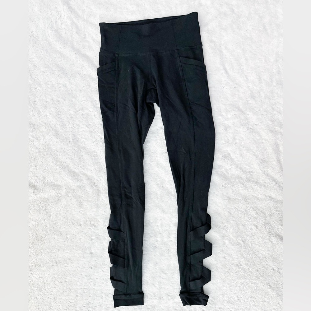 ATHLETA Black Criss Cross Ankle Cut Out Legging